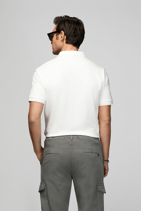 Off-white Polo Collar Regular Fit Patterned Cotton T-shirt