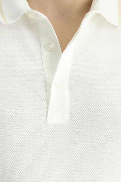 Off-white Polo Collar Regular Fit Patterned Cotton T-shirt