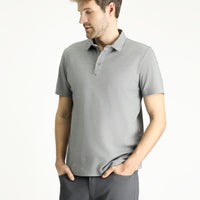 Medium Grey Polo Collar Regular Fit Patterned Cotton T-shirt