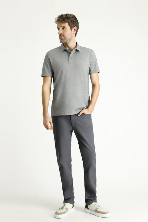 Medium Grey Polo Collar Regular Fit Patterned Cotton T-shirt