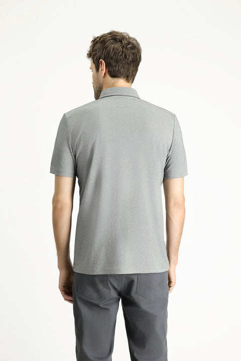 Medium Grey Polo Collar Regular Fit Patterned Cotton T-shirt