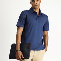 Medium Navy Melange Polo Collar Regular Fit Patterned Cotton T-shirt