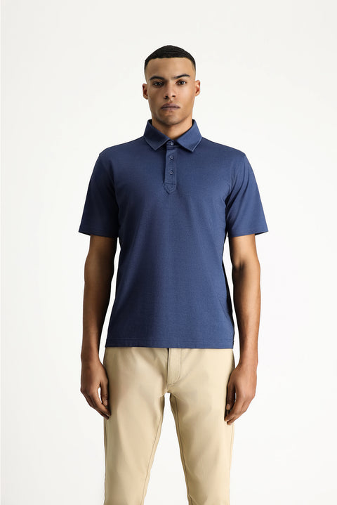 Medium Navy Melange Polo Collar Regular Fit Patterned Cotton T-shirt