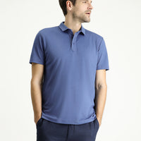 Dark Blue Polo Collar Regular Fit Patterned Cotton T-shirt