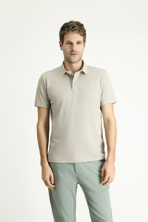 Medium Mink Polo Collar Regular Fit Patterned Cotton T-Shirt