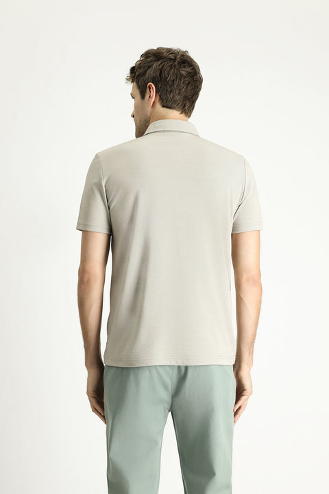 Medium Mink Polo Collar Regular Fit Patterned Cotton T-Shirt
