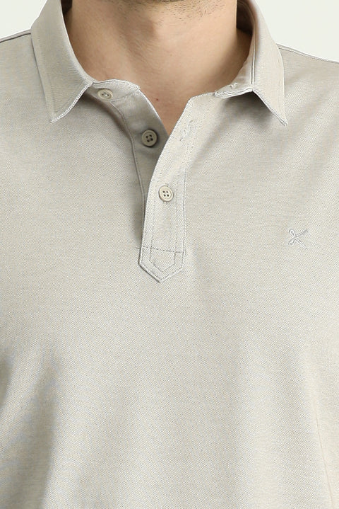Medium Mink Polo Collar Regular Fit Patterned Cotton T-Shirt