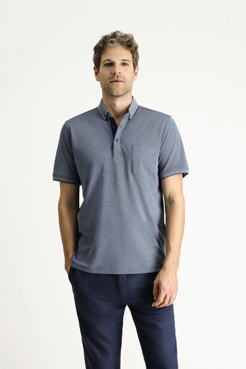 Medium Navy Polo Collar Regular Fit Cotton T-shirt