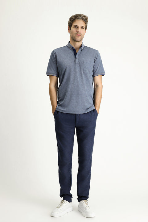 Medium Navy Polo Collar Regular Fit Cotton T-shirt