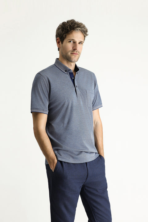 Medium Navy Polo Collar Regular Fit Cotton T-shirt
