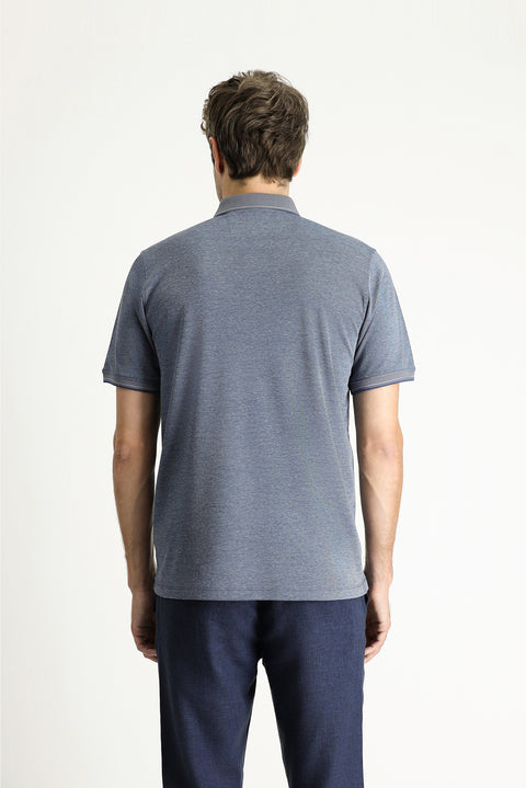 Medium Navy Polo Collar Regular Fit Cotton T-shirt