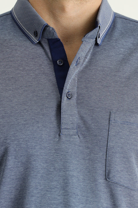 Medium Navy Polo Collar Regular Fit Cotton T-shirt