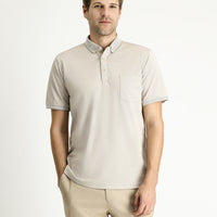 Medium Beige Polo Collar Regular Fit Cotton T-shirt