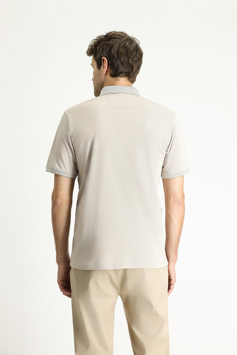 Medium Beige Polo Collar Regular Fit Cotton T-shirt