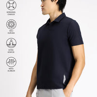 Dark Navy Techno-Line Polo Collar Regular Fit Printed T-shirt
