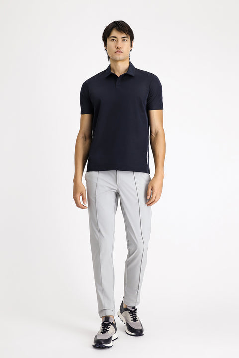 Dark Navy Techno-Line Polo Collar Regular Fit Printed T-shirt