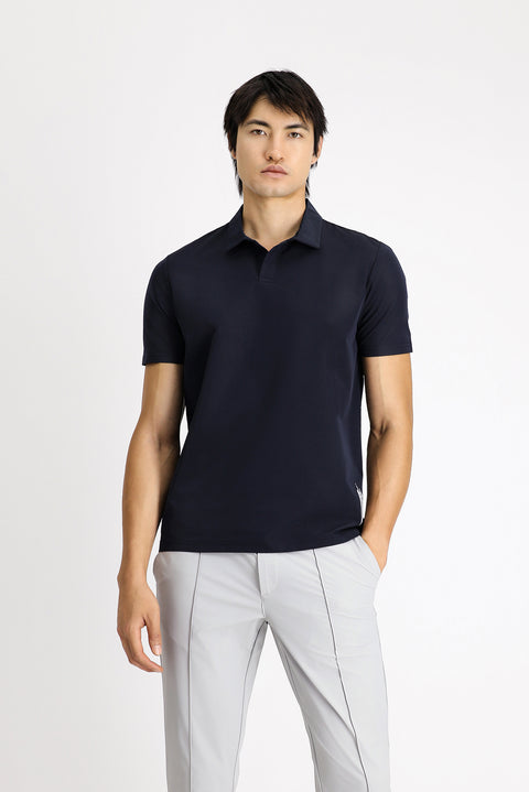 Dark Navy Techno-Line Polo Collar Regular Fit Printed T-shirt