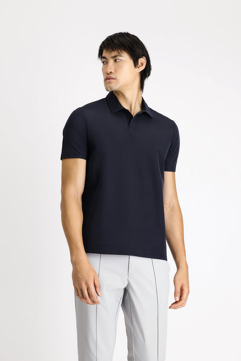 Dark Navy Techno-Line Polo Collar Regular Fit Printed T-shirt