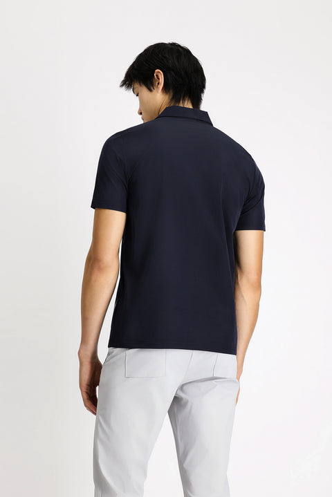 Dark Navy Techno-Line Polo Collar Regular Fit Printed T-shirt