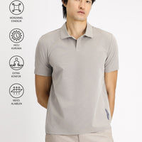 Light Mink Techno-Line Polo Collar Regular Fit Printed T-Shirt