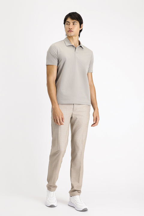 Light Mink Techno-Line Polo Collar Regular Fit Printed T-Shirt