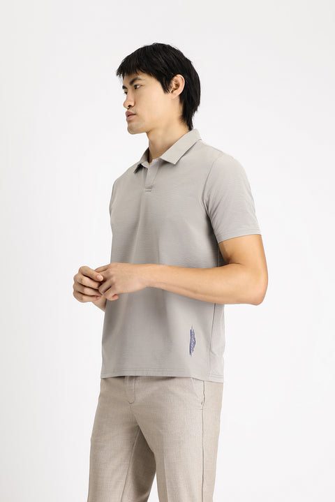 Light Mink Techno-Line Polo Collar Regular Fit Printed T-Shirt
