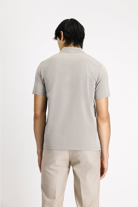 Light Mink Techno-Line Polo Collar Regular Fit Printed T-Shirt