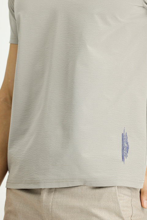Light Mink Techno-Line Polo Collar Regular Fit Printed T-Shirt