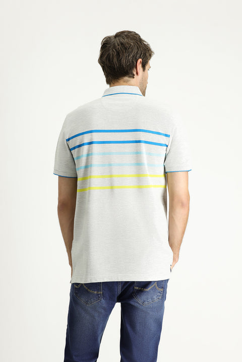 Light Grey Melange Polo Collar Regular Fit Patterned Cotton T-shirt