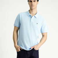 Light Blue Slim Fit Embroidered Cotton Polo Shirt