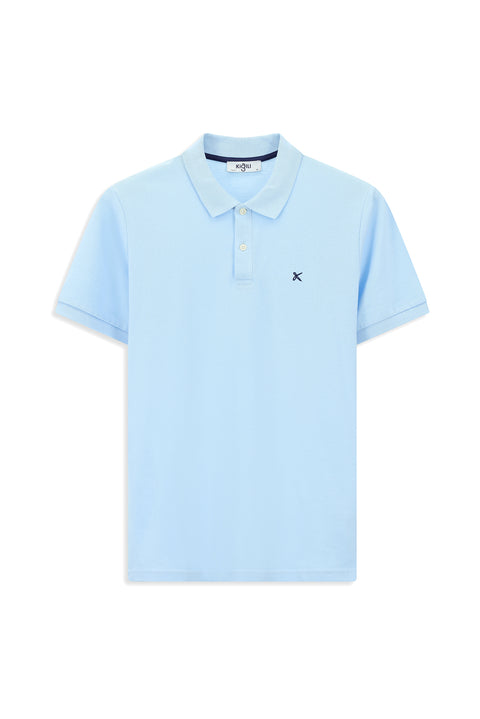 Light Blue Slim Fit Embroidered Cotton Polo Shirt