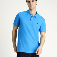 Dark Blue Slim Fit Embroidered Cotton Polo Shirt