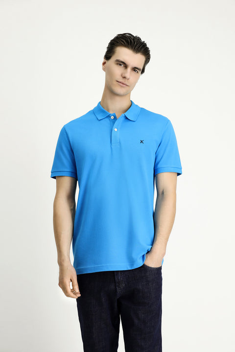 Dark Blue Slim Fit Embroidered Cotton Polo Shirt