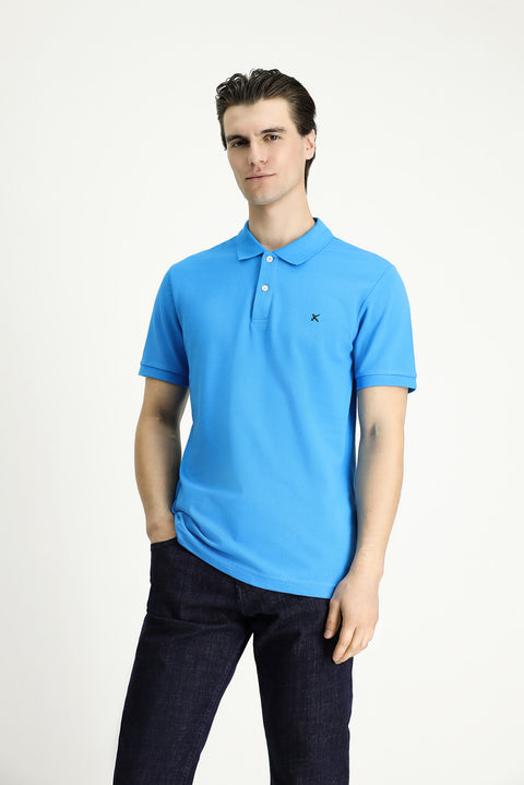 Dark Blue Slim Fit Embroidered Cotton Polo Shirt