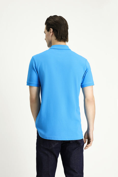 Dark Blue Slim Fit Embroidered Cotton Polo Shirt