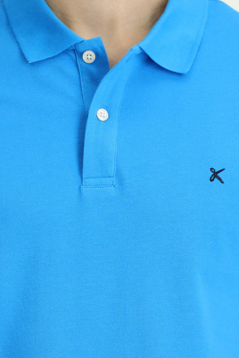 Dark Blue Slim Fit Embroidered Cotton Polo Shirt