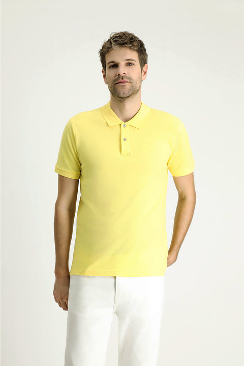 Limon Sarı Slim Fit Dar Kesim Nakışlı Pamuk Polo Yaka Tişört