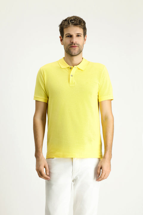 Limon Sarı Slim Fit Dar Kesim Nakışlı Pamuk Polo Yaka Tişört