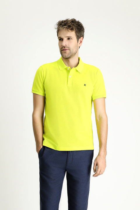 Lime Slim Fit Embroidered Cotton Polo Shirt