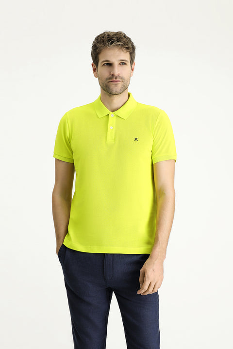 Lime Slim Fit Embroidered Cotton Polo Shirt