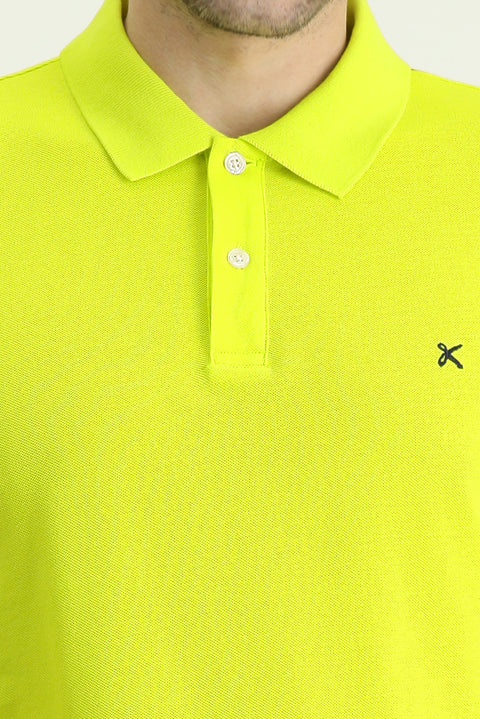 Lime Slim Fit Embroidered Cotton Polo Shirt
