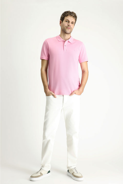 Medium Pink Slim Fit Embroidered Cotton Polo Shirt