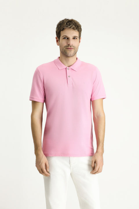 Medium Pink Slim Fit Embroidered Cotton Polo Shirt