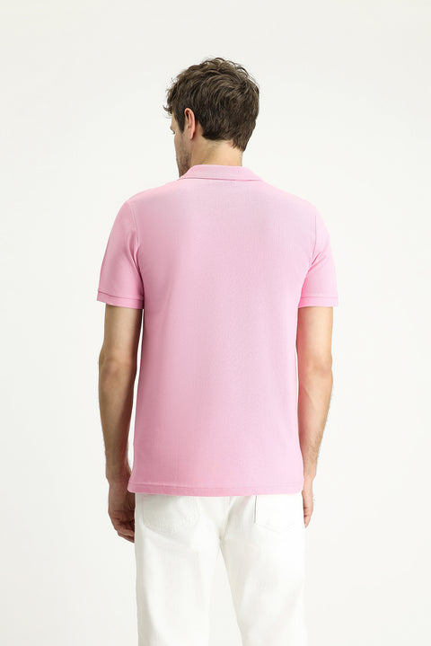 Medium Pink Slim Fit Embroidered Cotton Polo Shirt