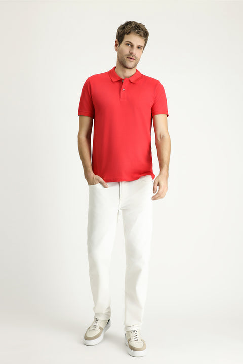 Nar Çiçeği Slim Fit Dar Kesim Nakışlı Pamuk Polo Yaka Tişört
