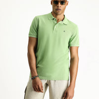Grass Green Slim Fit Embroidered Cotton Polo Shirt