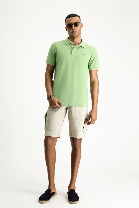 Grass Green Slim Fit Embroidered Cotton Polo Shirt
