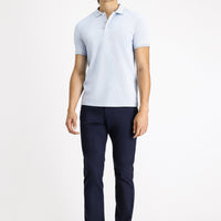 Light Blue Polo Collar Slim Fit Patterned Cotton T-shirt