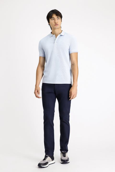 Light Blue Polo Collar Slim Fit Patterned Cotton T-shirt