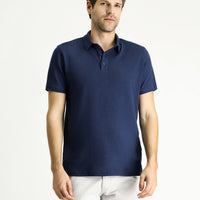 Dark Navy Polo Collar Slim Fit Linen Blend T-shirt